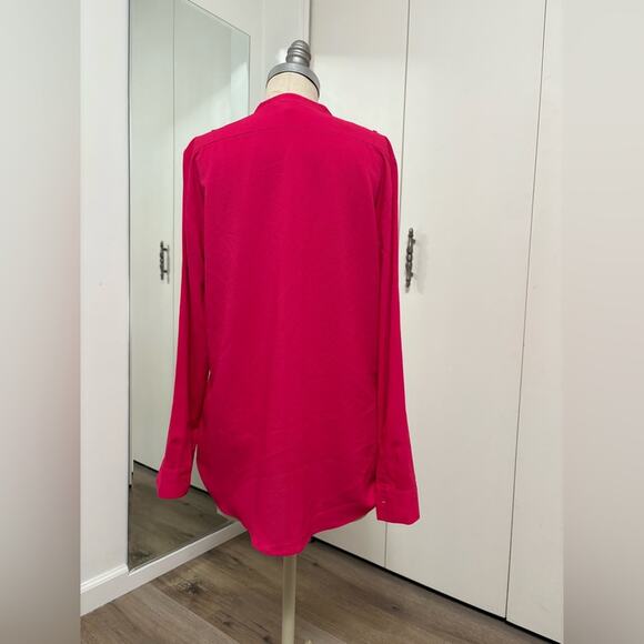 Calvin Klein Hot Pink Zip Front Blouse Women’s Medium Long Sleeve Roll Tab - Picture 3 of 6